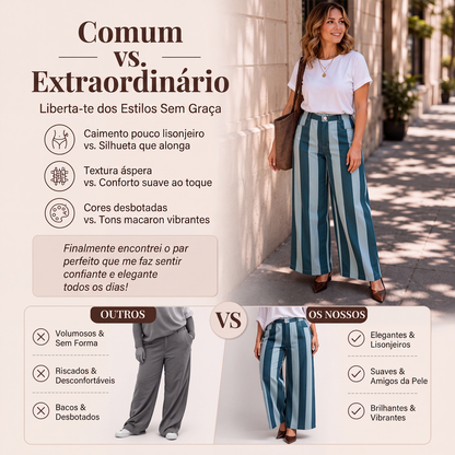 ✨👗Calças casuais listradas de perna larga para mulher