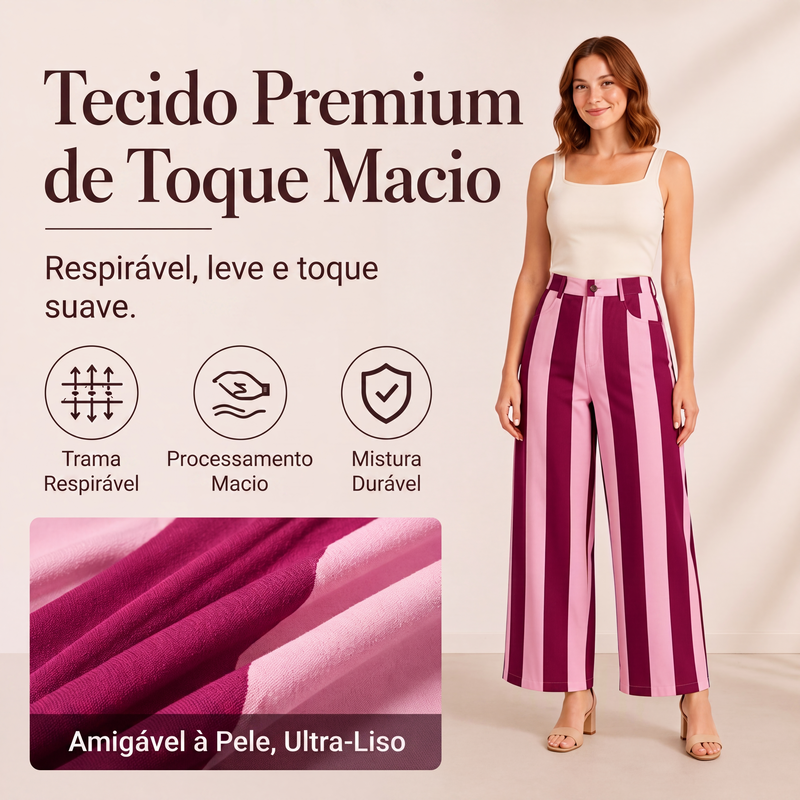 ✨👗Calças casuais listradas de perna larga para mulher