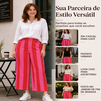 ✨👗Calças casuais listradas de perna larga para mulher