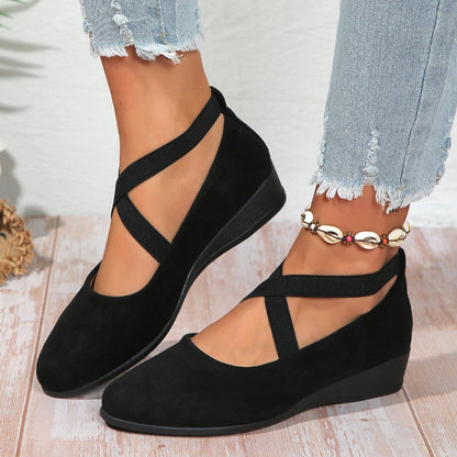 💃🔥Último dia da promoção com 50% de desconto🔥Sapatos elegantes com salto baixo e tira elástica, em cor única