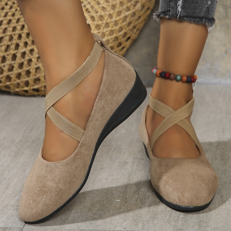 💃🔥Último dia da promoção com 50% de desconto🔥Sapatos elegantes com salto baixo e tira elástica, em cor única