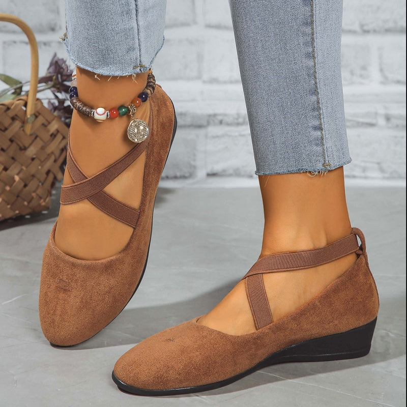 💃🔥Último dia da promoção com 50% de desconto🔥Sapatos elegantes com salto baixo e tira elástica, em cor única