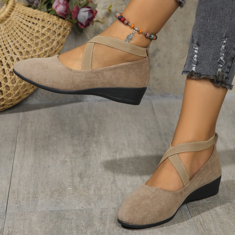 💃🔥Último dia da promoção com 50% de desconto🔥Sapatos elegantes com salto baixo e tira elástica, em cor única