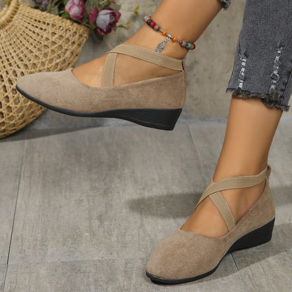 💃🔥Último dia da promoção com 50% de desconto🔥Sapatos elegantes com salto baixo e tira elástica, em cor única