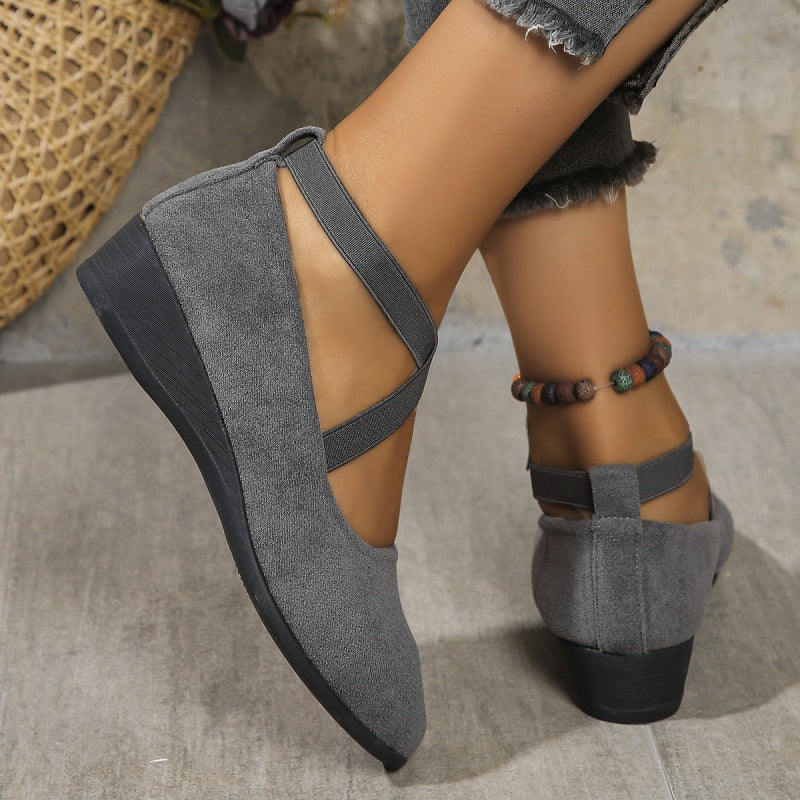 💃🔥Último dia da promoção com 50% de desconto🔥Sapatos elegantes com salto baixo e tira elástica, em cor única