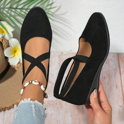 💃🔥Último dia da promoção com 50% de desconto🔥Sapatos elegantes com salto baixo e tira elástica, em cor única