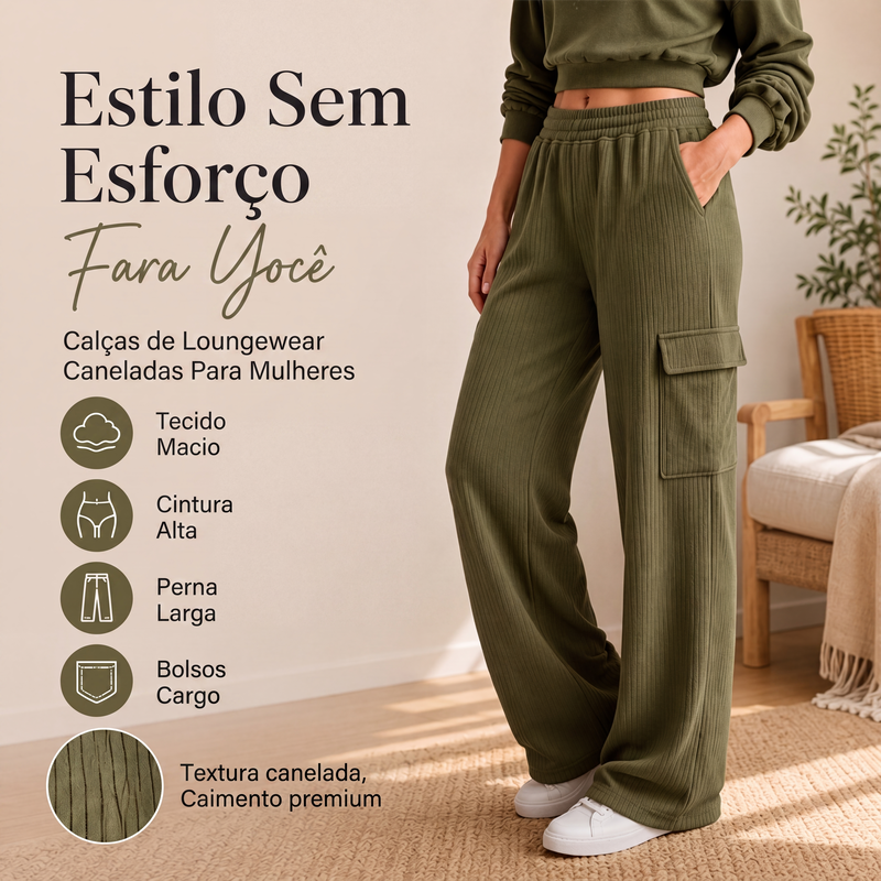 Calças femininas de cintura alta com cordão