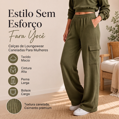 Calças femininas de cintura alta com cordão