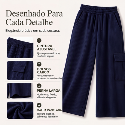 Calças femininas de cintura alta com cordão