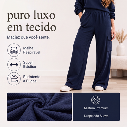 Calças femininas de cintura alta com cordão