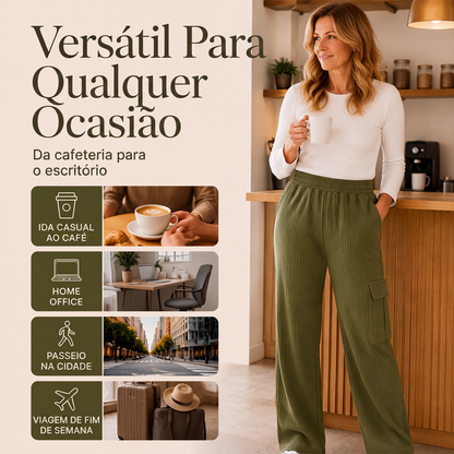 Calças femininas de cintura alta com cordão
