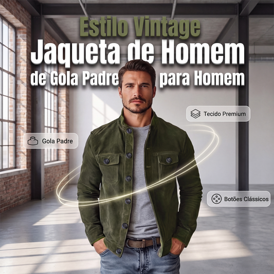 Jaqueta masculina de veludo cotelê com gola alta estilo vintage