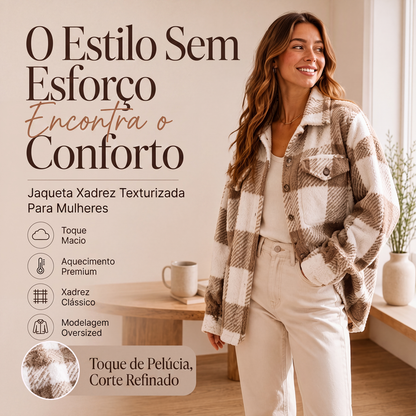 ✨👚Jaqueta aconchegante xadrez de botões para mulheres