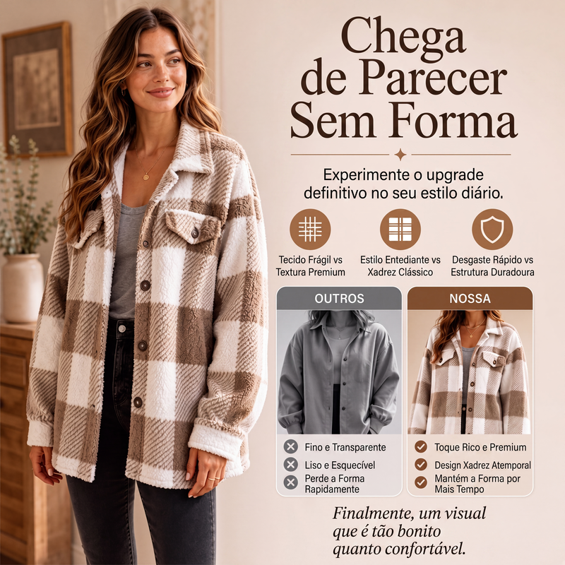 ✨👚Jaqueta aconchegante xadrez de botões para mulheres