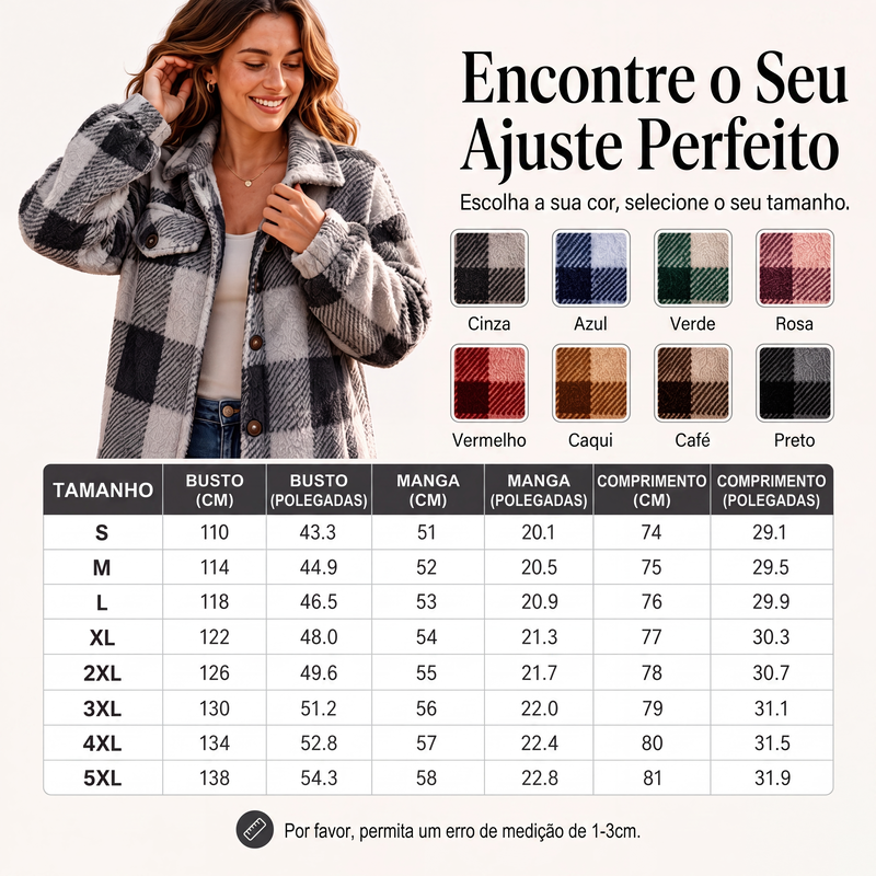 ✨👚Jaqueta aconchegante xadrez de botões para mulheres