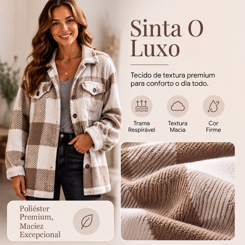 ✨👚Jaqueta aconchegante xadrez de botões para mulheres