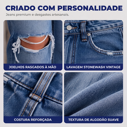 ✨Calças jeans rasgadas elegantes de cintura alta para mulheres