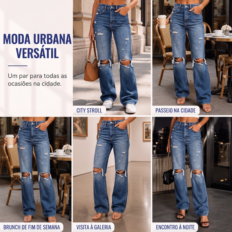 ✨Calças jeans rasgadas elegantes de cintura alta para mulheres