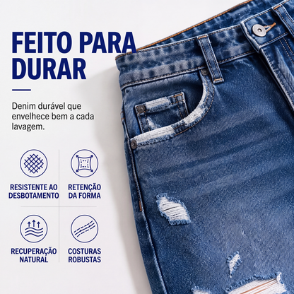 ✨Calças jeans rasgadas elegantes de cintura alta para mulheres