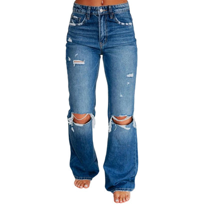 ✨Calças jeans rasgadas elegantes de cintura alta para mulheres