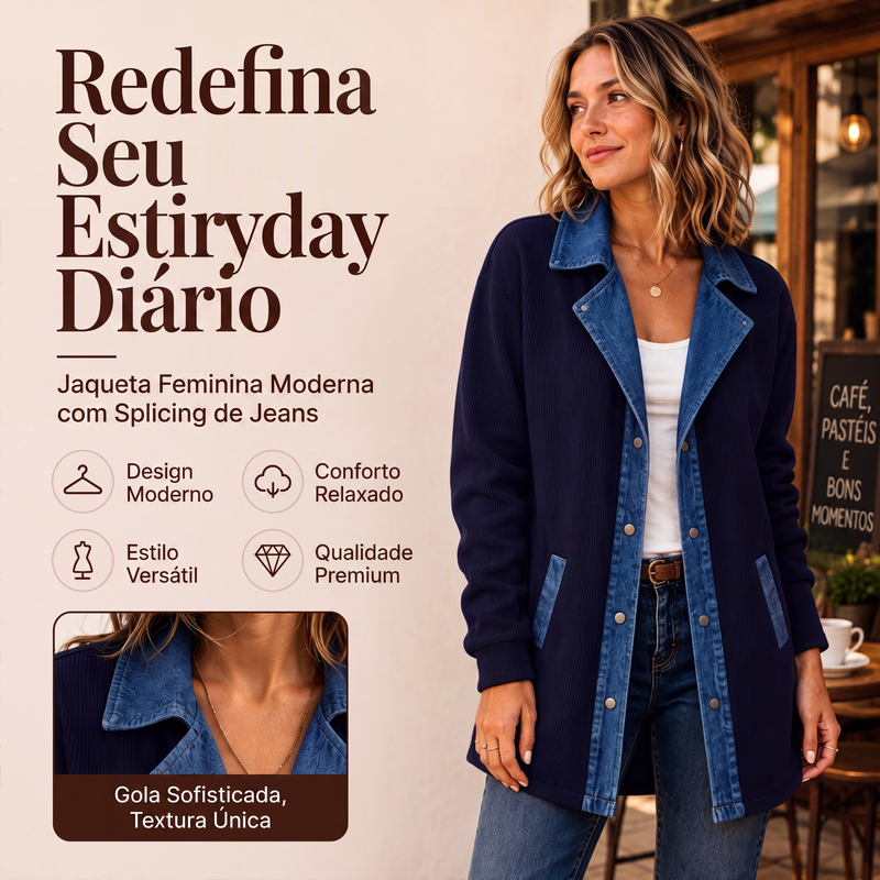 ✨👚Jaqueta casual de retalhos de jeans para mulher
