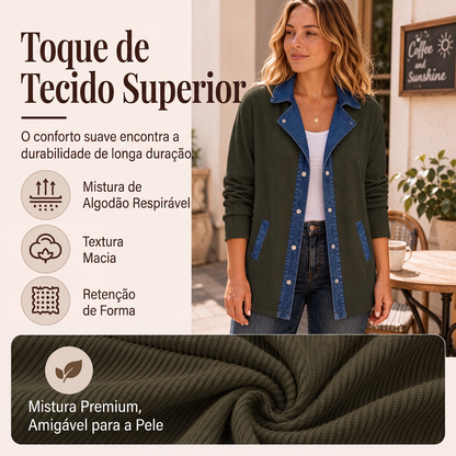 ✨👚Jaqueta casual de retalhos de jeans para mulher