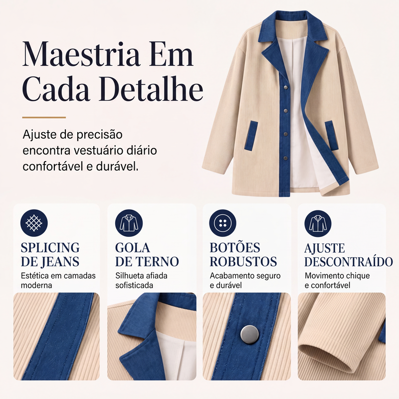 ✨👚Jaqueta casual de retalhos de jeans para mulher