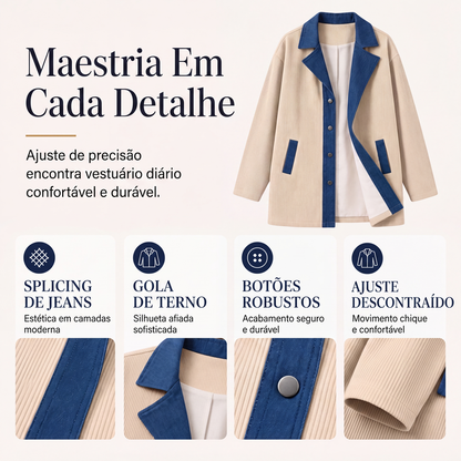 ✨👚Jaqueta casual de retalhos de jeans para mulher
