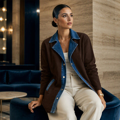 ✨👚Jaqueta casual de retalhos de jeans para mulher