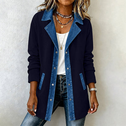 ✨👚Jaqueta casual de retalhos de jeans para mulher