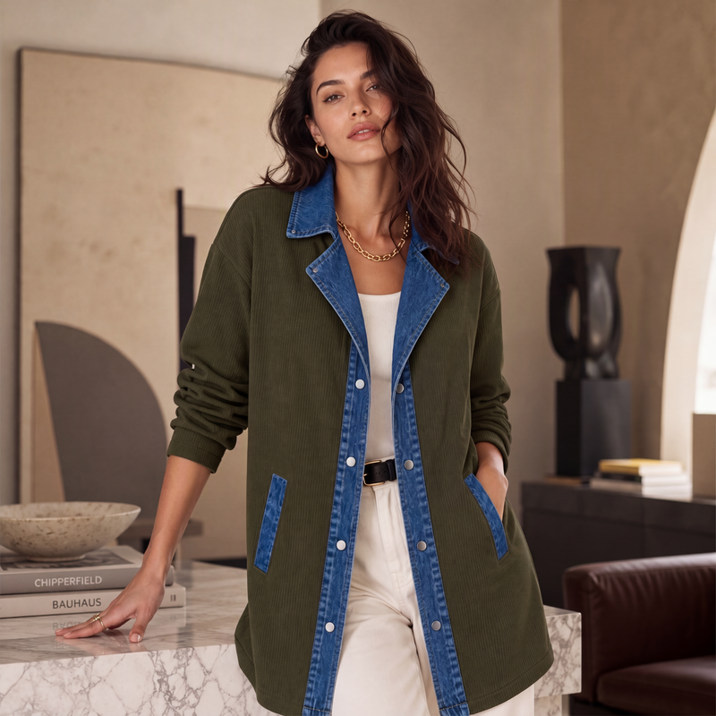 ✨👚Jaqueta casual de retalhos de jeans para mulher