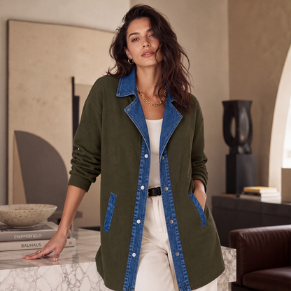 ✨👚Jaqueta casual de retalhos de jeans para mulher