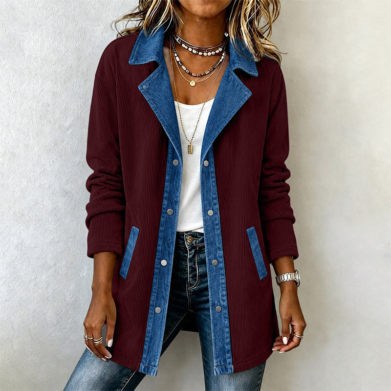 ✨👚Jaqueta casual de retalhos de jeans para mulher