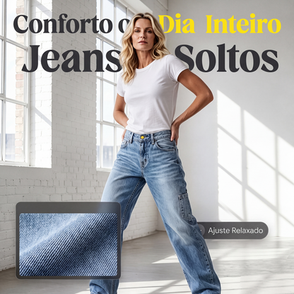 ✨Calças de ganga retas e largas casuais para mulher