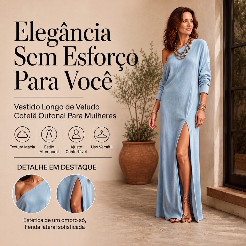 ✨👗Vestido feminino ombro a ombro com fenda lateral