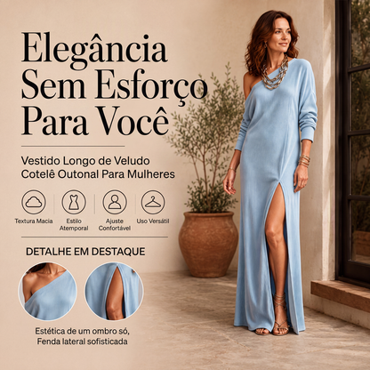 ✨👗Vestido feminino ombro a ombro com fenda lateral