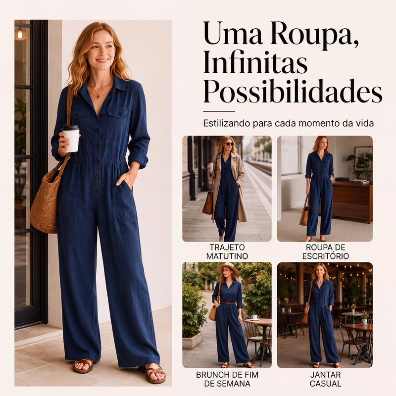 ✨👗Macacão cargo de perna larga para mulher