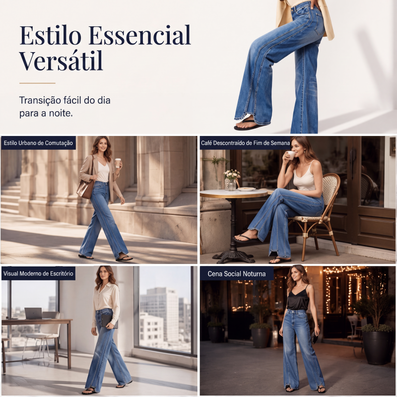 ✨Calças jeans de cintura alta e perna larga para mulher