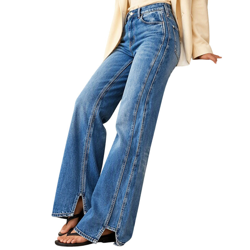 ✨Calças jeans de cintura alta e perna larga para mulher