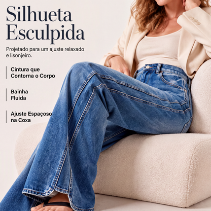✨Calças jeans de cintura alta e perna larga para mulher