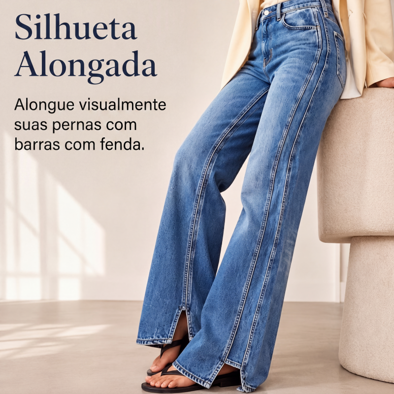 ✨Calças jeans de cintura alta e perna larga para mulher