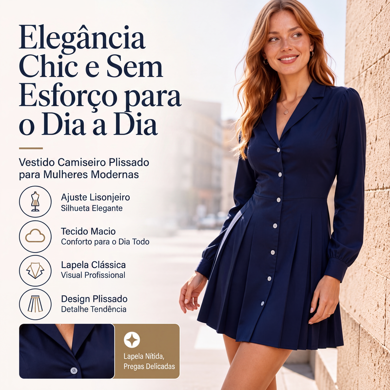 ✨👗Vestido Blazer Plissado de Manga Comprida para Mulher