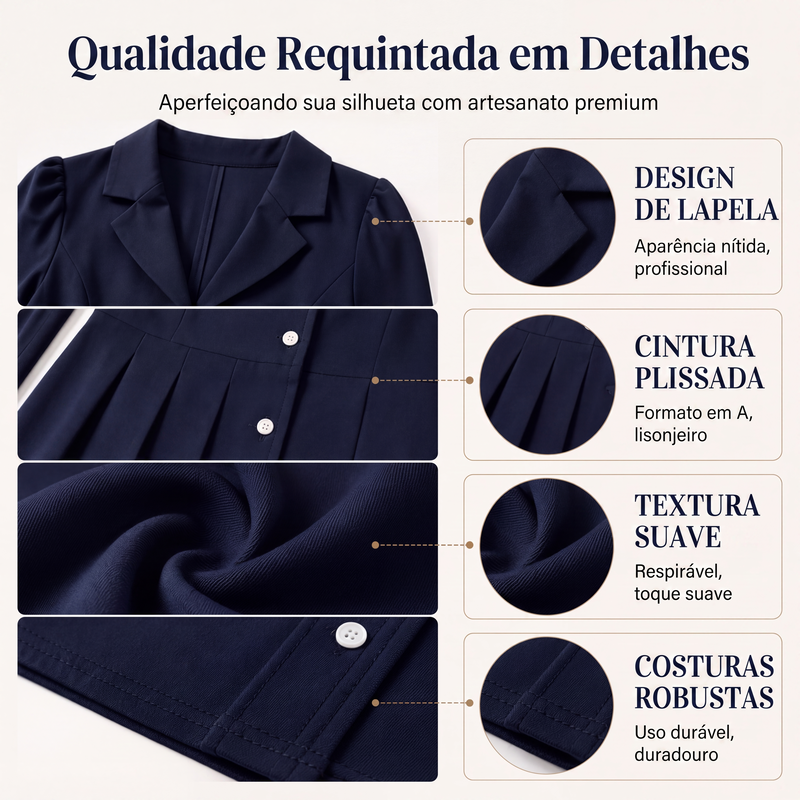 ✨👗Vestido Blazer Plissado de Manga Comprida para Mulher