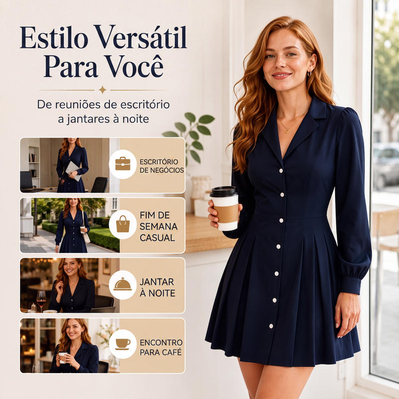✨👗Vestido Blazer Plissado de Manga Comprida para Mulher
