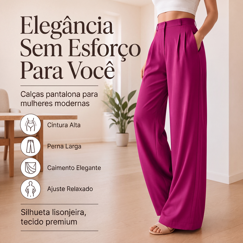 Calças sociais femininas de perna larga e cintura alta