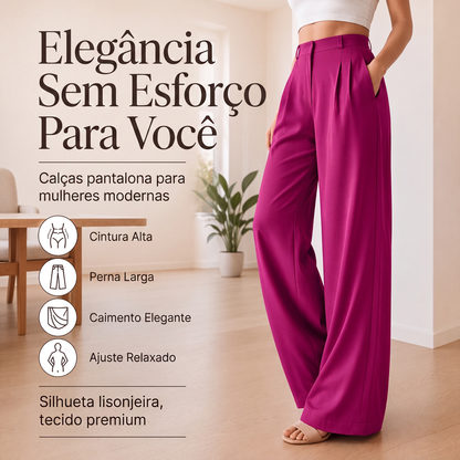 Calças sociais femininas de perna larga e cintura alta