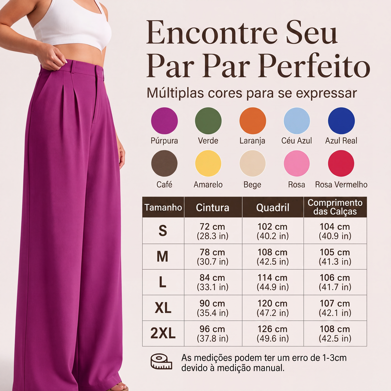 Calças sociais femininas de perna larga e cintura alta