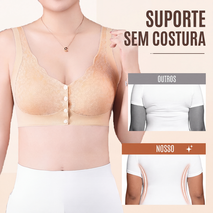 Sutiã de renda confortável para mulheres com fecho frontal e bojos removíveis
