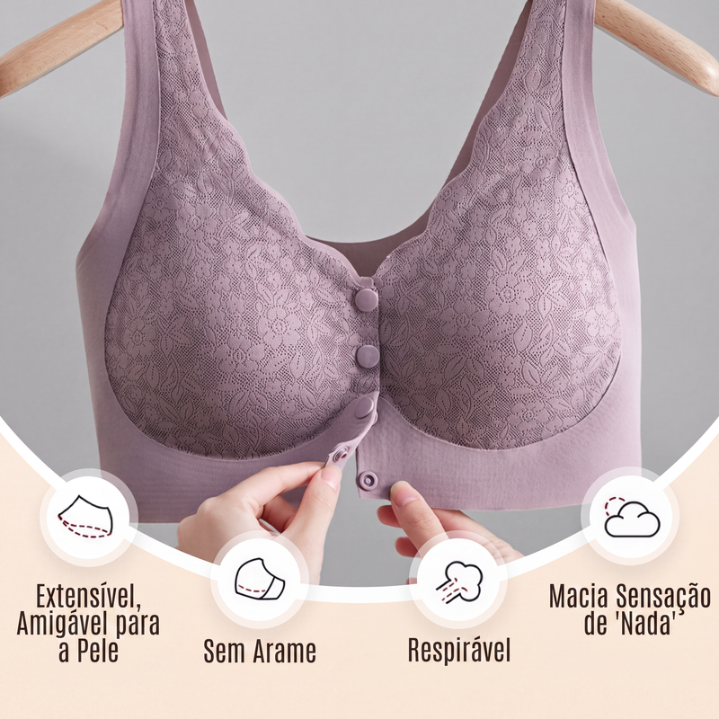 Sutiã de renda confortável para mulheres com fecho frontal e bojos removíveis