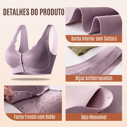 Sutiã de renda confortável para mulheres com fecho frontal e bojos removíveis
